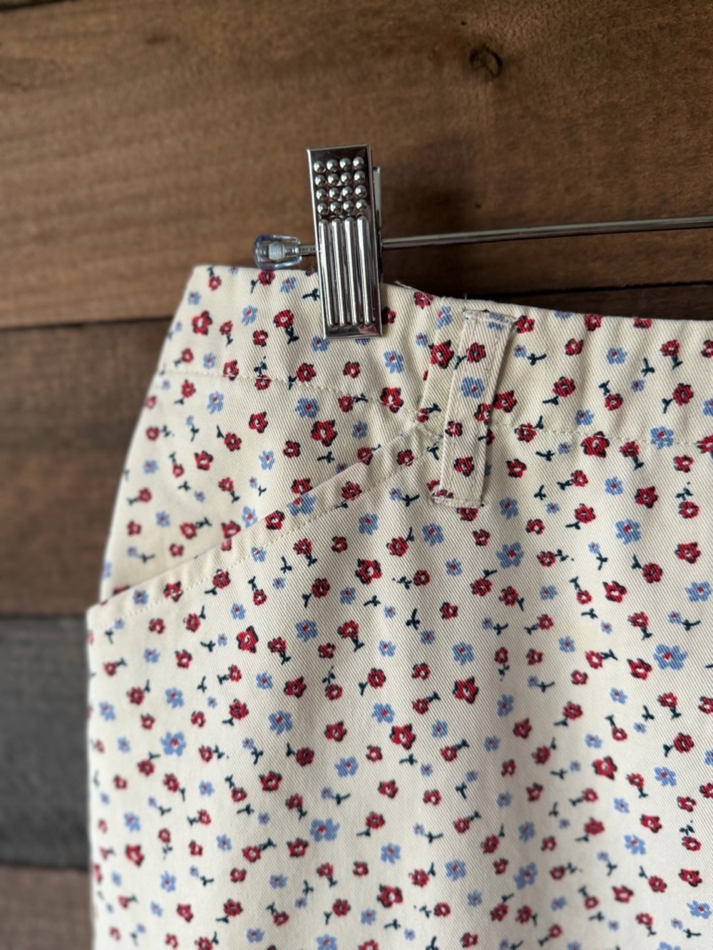 Vintage Christopher & Banks Floral Cotton Skirt Cream Summer Midi Pockets - Picture 4 of 10